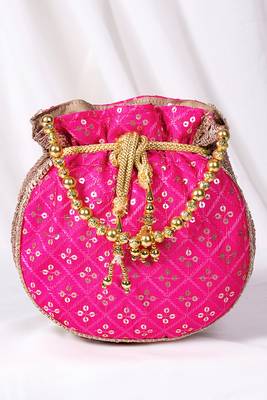 Rani pink ethnic embroidered potli bag for women 1