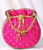 Rani pink ethnic embroidered potli bag for women