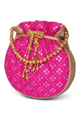 Rani pink ethnic embroidered potli bag for women 2