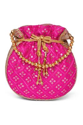 Rani pink ethnic embroidered potli bag for women 3