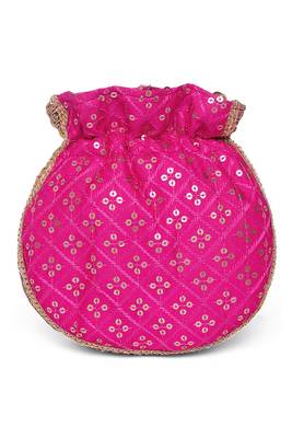 Rani pink ethnic embroidered potli bag for women 4