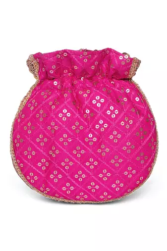 Rani pink ethnic embroidered potli bag for women