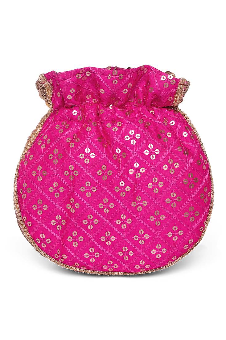 Rani pink ethnic embroidered potli bag for women