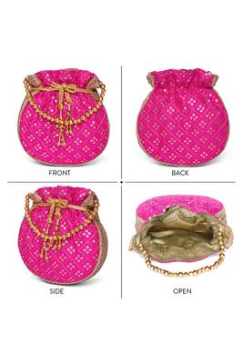 Rani pink ethnic embroidered potli bag for women 5