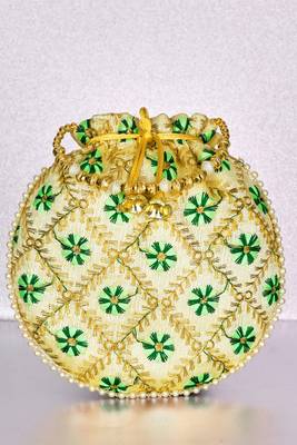 Green ethnic embroidered floral potli bag for women 1