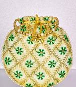 Green ethnic embroidered floral potli bag for women