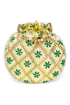 Green ethnic embroidered floral potli bag for women 2