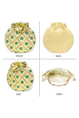 Green ethnic embroidered floral potli bag for women 5