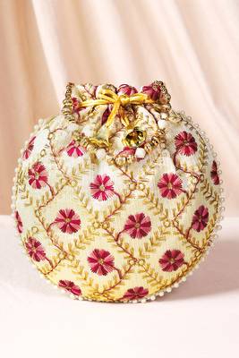 Maroon ethnic embroidered floral potli bag for women 1