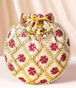 Maroon ethnic embroidered floral potli bag for women