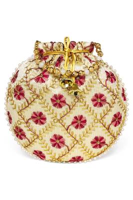 Maroon ethnic embroidered floral potli bag for women 2