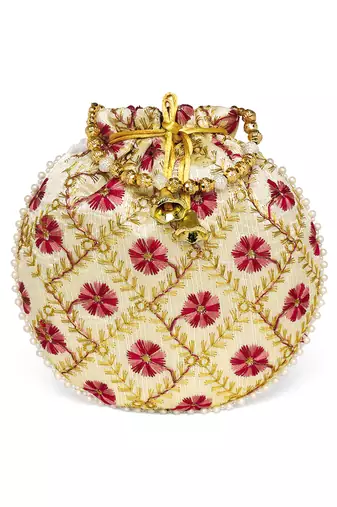 Maroon ethnic embroidered floral potli bag for women