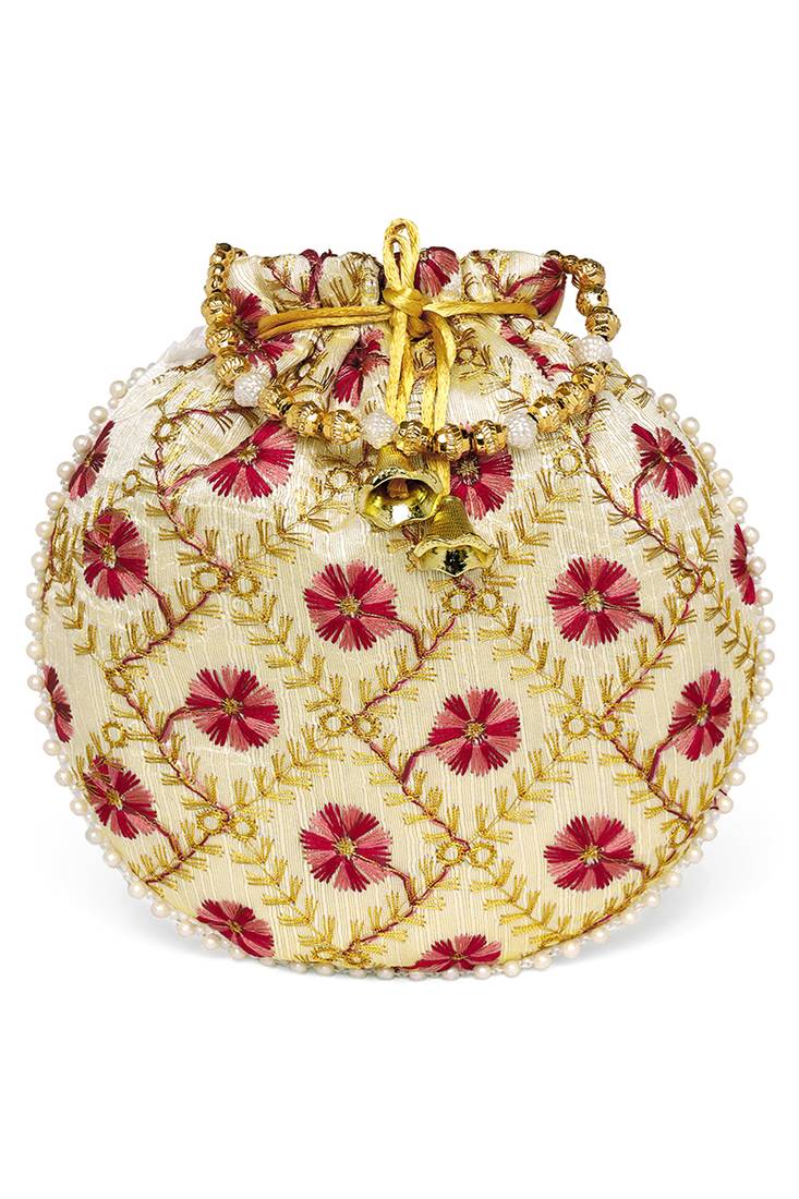 Maroon ethnic embroidered floral potli bag for women