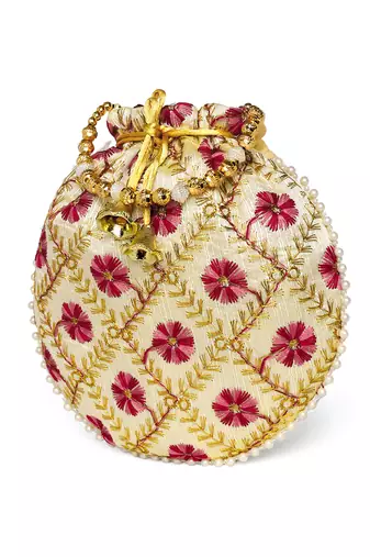 Maroon ethnic embroidered floral potli bag for women