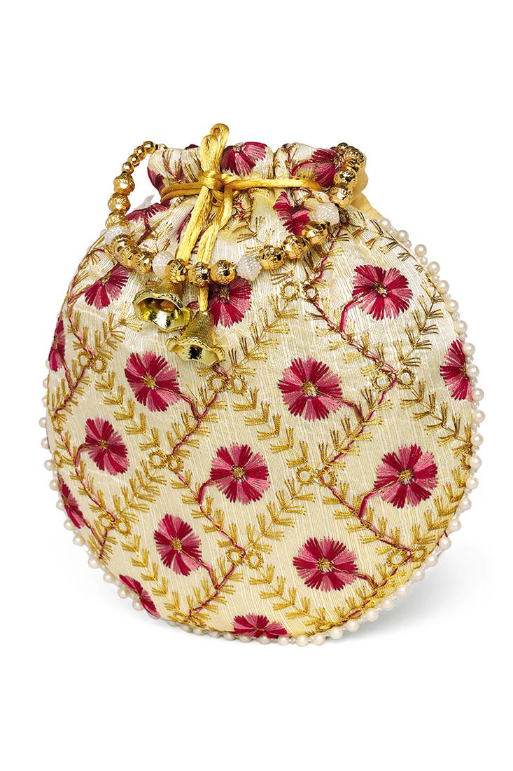 Maroon ethnic embroidered floral potli bag for women