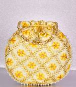Yellow ethnic embroidered potli bag for women fancy evening wristlet purse bag