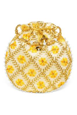 Yellow ethnic embroidered potli bag for women fancy evening wristlet purse bag 2