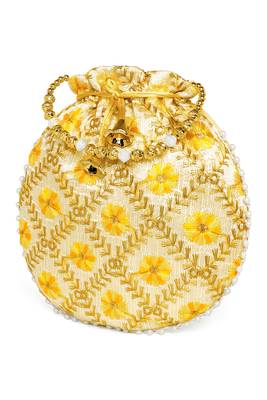 Yellow ethnic embroidered potli bag for women fancy evening wristlet purse bag 3