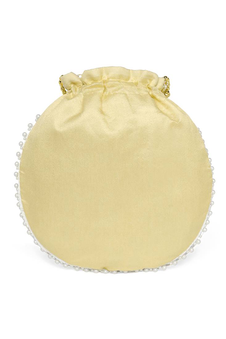 Yellow ethnic embroidered potli bag for women fancy evening wristlet purse bag