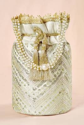 Cream embellished potli bag ethnic wristlet purse for women & girls 1