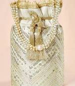 Cream embellished potli bag ethnic wristlet purse for women & girls