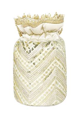 Cream embellished potli bag ethnic wristlet purse for women & girls 2