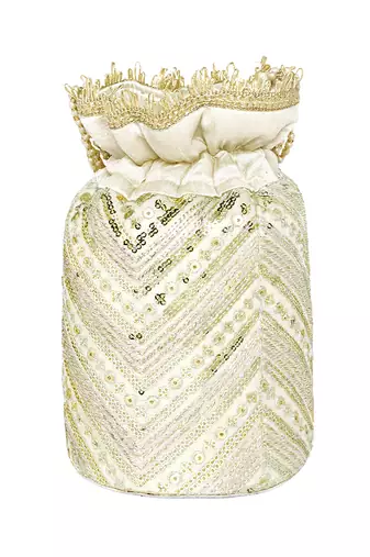 Cream embellished potli bag ethnic wristlet purse for women & girls