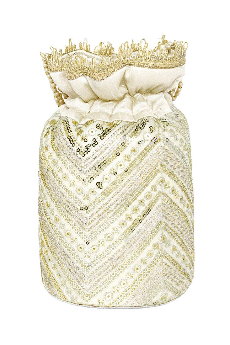 Cream embellished potli bag ethnic wristlet purse for women & girls