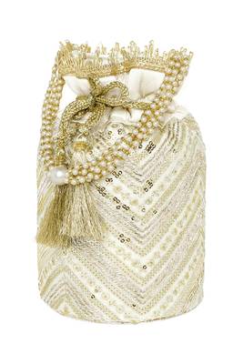 Cream embellished potli bag ethnic wristlet purse for women & girls 3