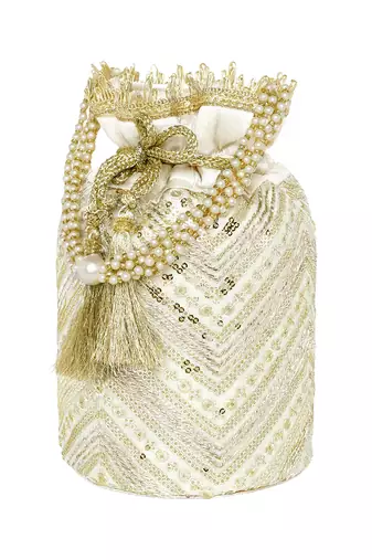 Cream embellished potli bag ethnic wristlet purse for women & girls