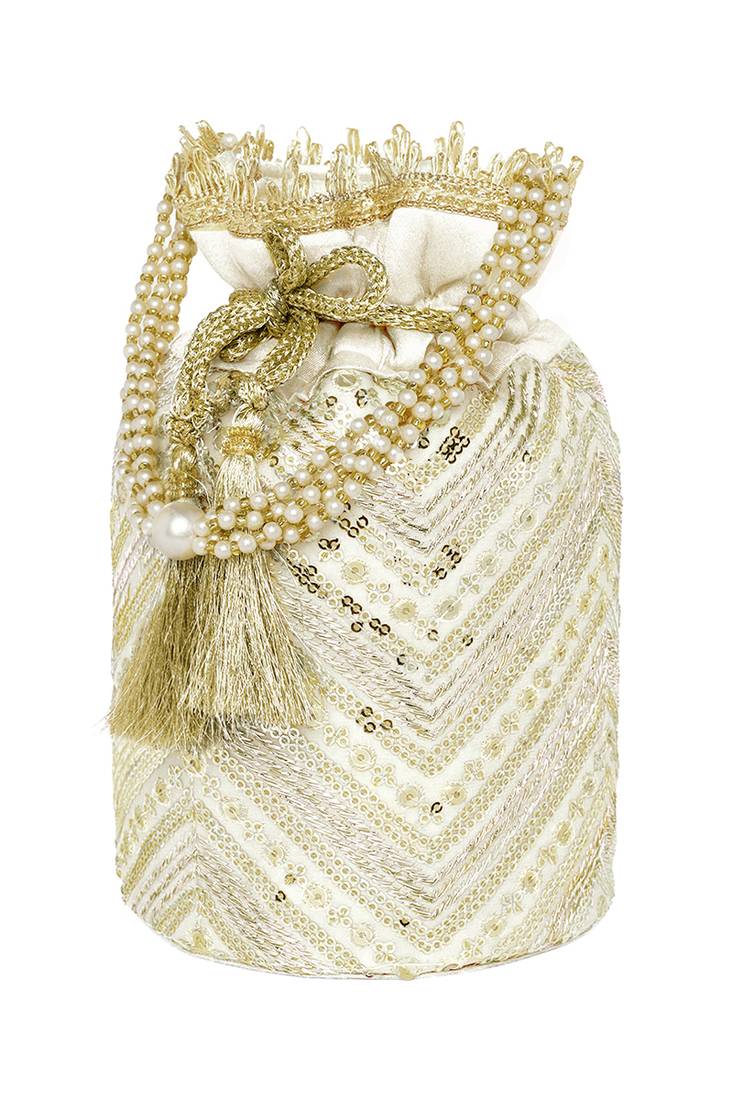 Cream embellished potli bag ethnic wristlet purse for women & girls