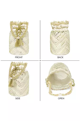 Cream embellished potli bag ethnic wristlet purse for women & girls