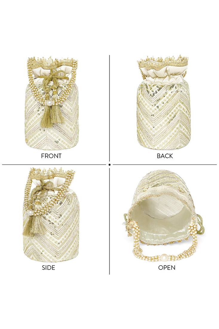 Cream embellished potli bag ethnic wristlet purse for women & girls