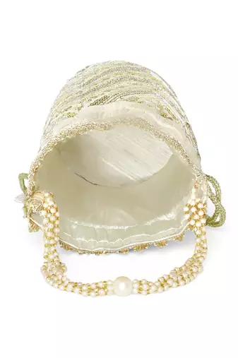 Cream embellished potli bag ethnic wristlet purse for women & girls