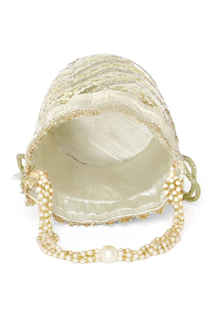 Cream embellished potli bag ethnic wristlet purse for women & girls
