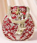 Maroon ethnic embroidered potli bag for women fancy evening bridal wristlet purse bag