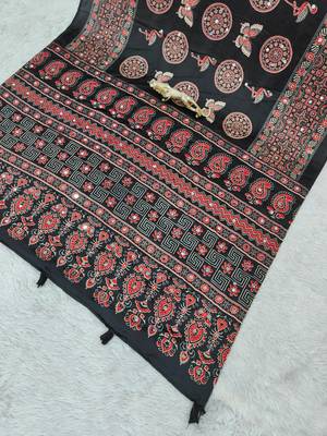 Black Color Mirror Work Satin Saree 4