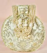 White ethnic embroidered potli bag for women fancy evening wristlet purse bag
