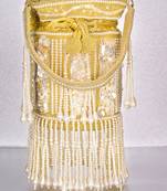 Golden ethnic embellished potli bag for women fancy evening wristlet purse bag