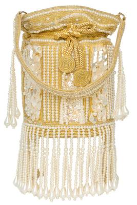 Golden ethnic embellished potli bag for women fancy evening wristlet purse bag 2
