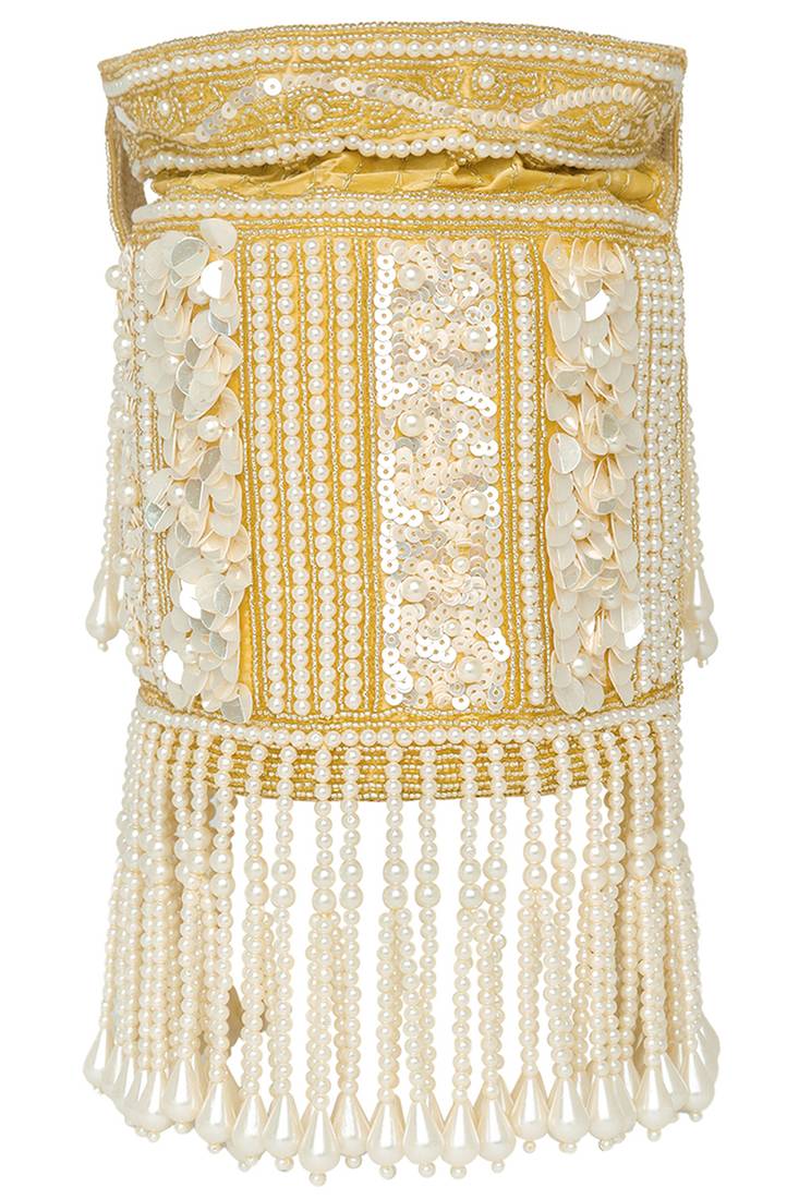 Golden ethnic embellished potli bag for women fancy evening wristlet purse bag
