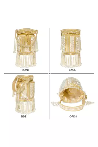 Golden ethnic embellished potli bag for women fancy evening wristlet purse bag