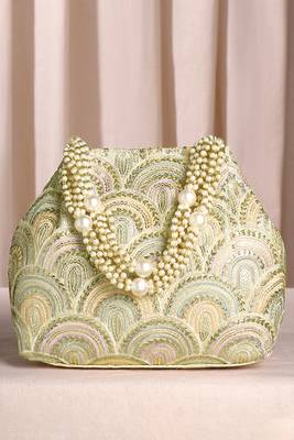 Cream sequins motifs potli bag for women handmade wristlet handbag stylish bridal purse fashion bag 1