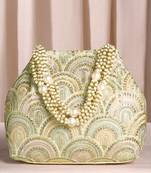 Cream sequins motifs potli bag for women handmade wristlet handbag stylish bridal purse fashion bag