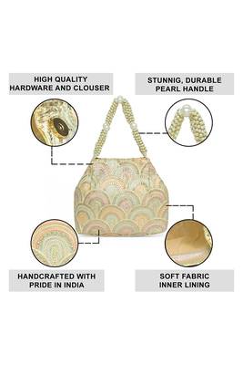 Cream sequins motifs potli bag for women handmade wristlet handbag stylish bridal purse fashion bag 2