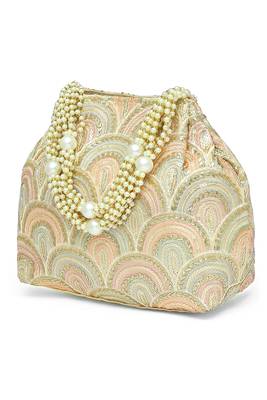 Cream sequins motifs potli bag for women handmade wristlet handbag stylish bridal purse fashion bag 3