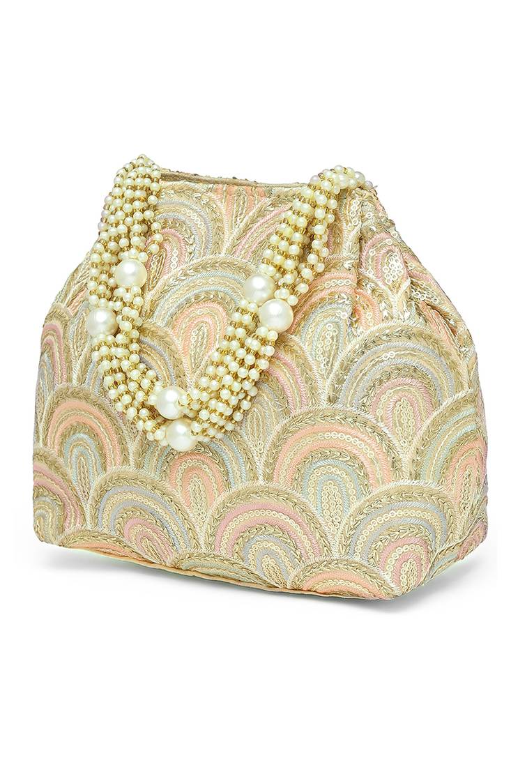 Cream sequins motifs potli bag for women handmade wristlet handbag stylish bridal purse fashion bag