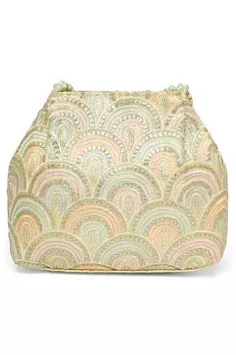 Cream sequins motifs potli bag for women handmade wristlet handbag stylish bridal purse fashion bag