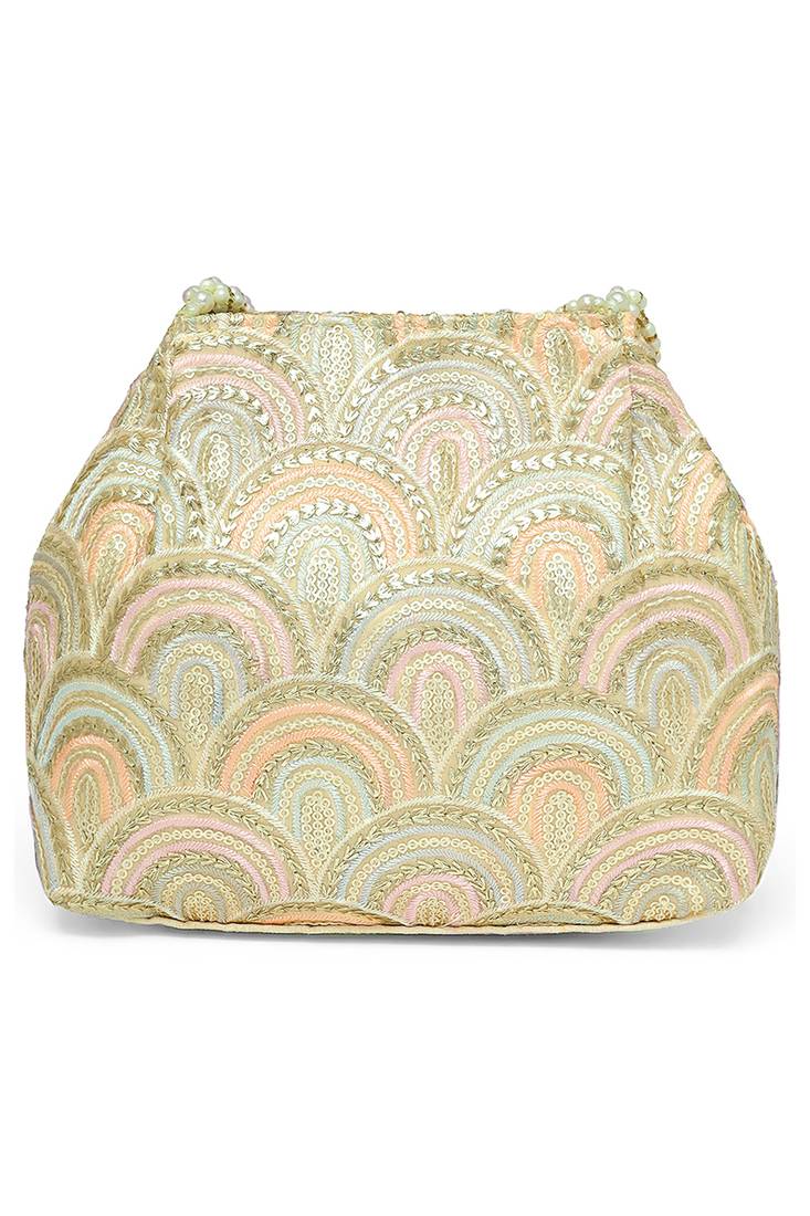 Cream sequins motifs potli bag for women handmade wristlet handbag stylish bridal purse fashion bag