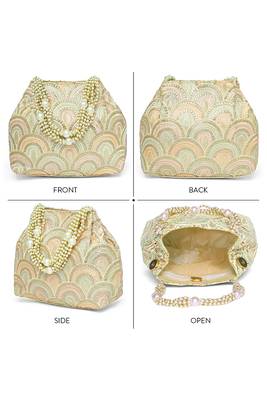 Cream sequins motifs potli bag for women handmade wristlet handbag stylish bridal purse fashion bag 5
